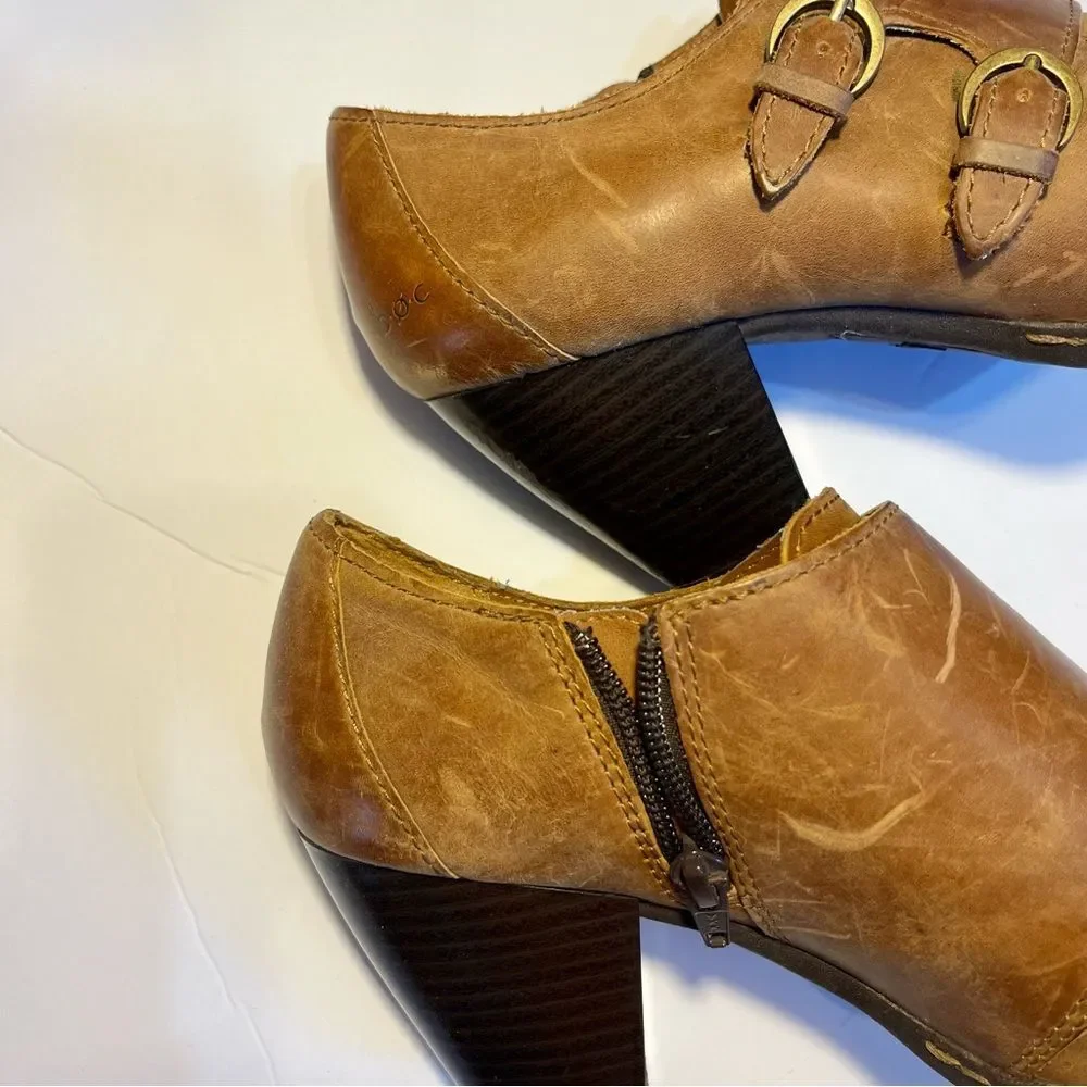 Born Women's Brown Leather Ankle Booties with Buckles